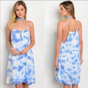 Blue and White Summer Tie Dye Dress Medium NWT